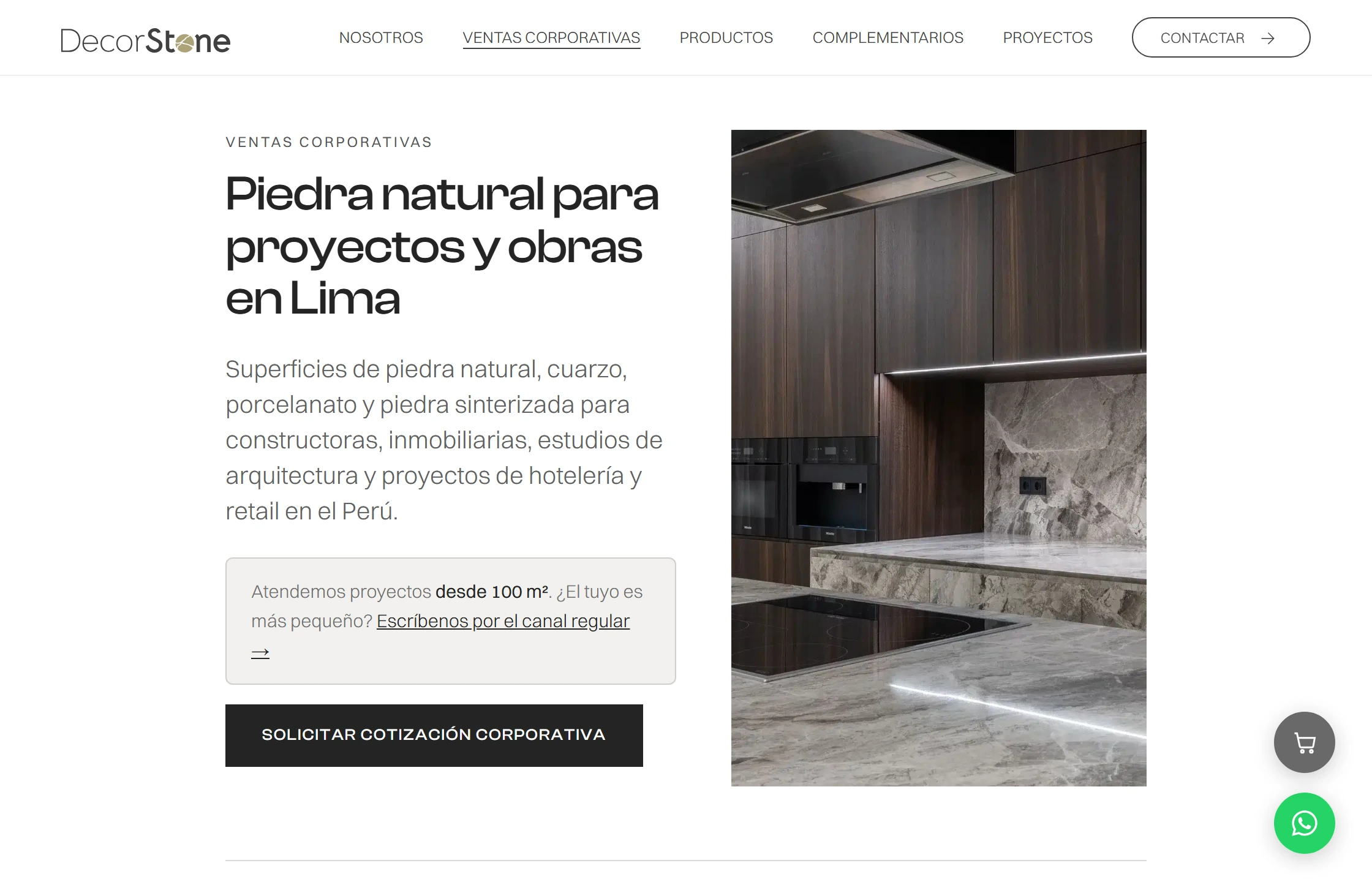 Vista previa de la web de ventas corporativas de Decorstone.