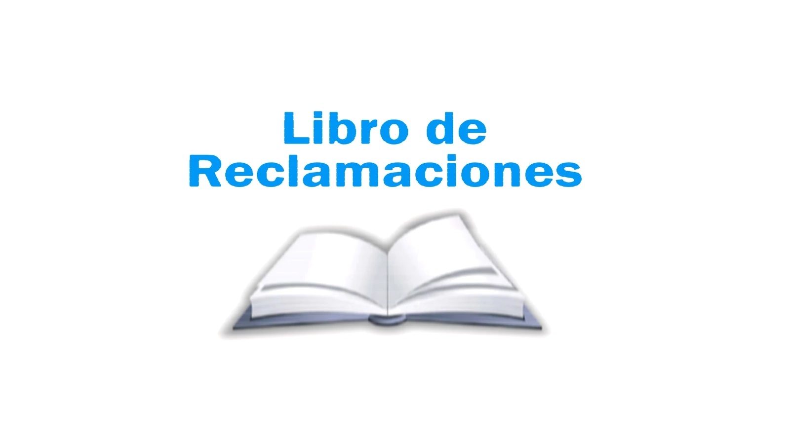 Aviso oficial del Libro de Reclamaciones del Indecopi: las palabras «Libro de Reclamaciones» en azul sobre un libro abierto, centrado sobre un fondo blanco.