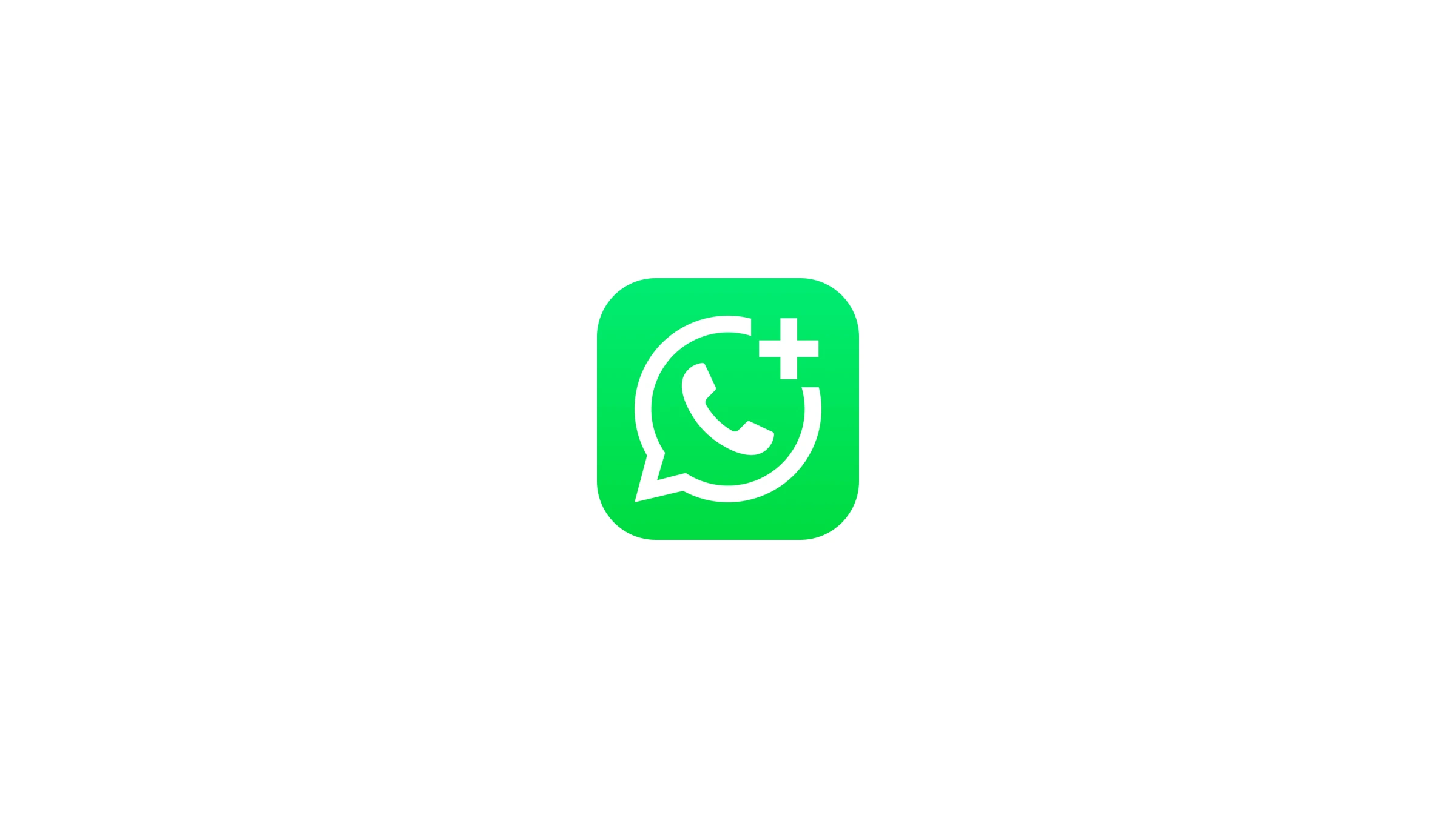 Ícono de WhatsApp Business, un globo de conversación blanco con un teléfono y un signo más sobre un cuadrado verde, centrado sobre un fondo blanco.